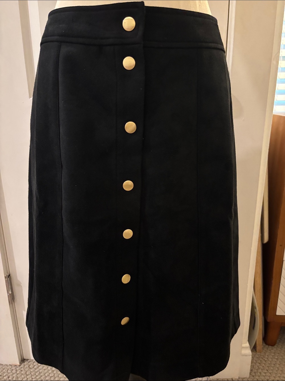 LOFT Black A-Line Skirt with Gold Buttons